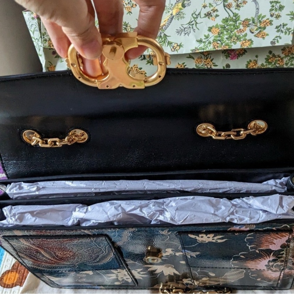 Tory Burch Black Floral Bag with Gold Chain - Picture 9 of 13